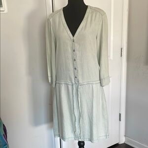 Michael Stars Denim Dress Size M Heavily Whitewashed Distressed Look Dropwaist